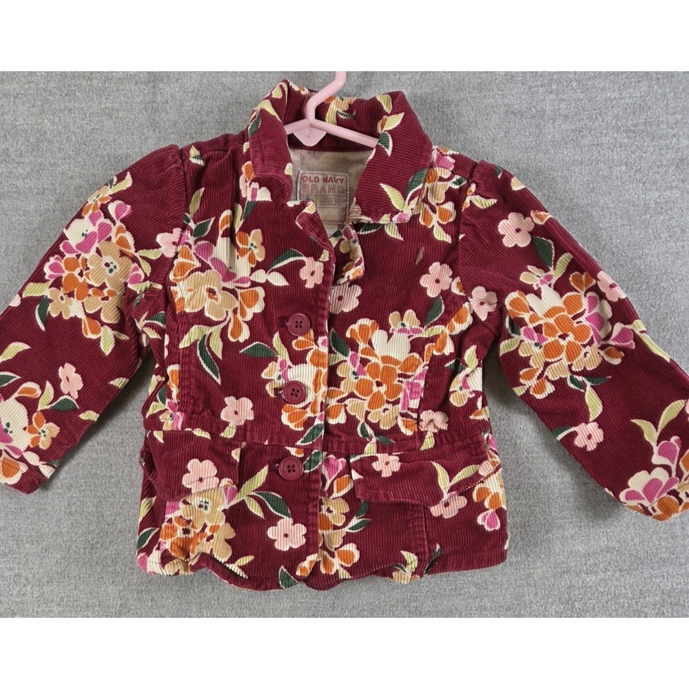 Old Navy Girls Corduroy Blazer Jacket 12-18M Maroon Floral Boho Preppy Fairy